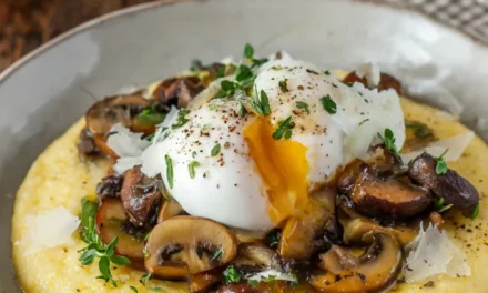 Poached Eggs over Creamy Polenta with Mushrooms & Truffle Oil: A Breakfast Masterpiece