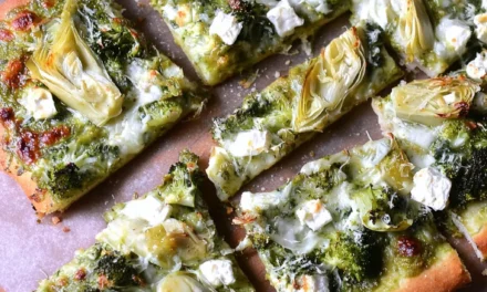 Green Pizza with Pesto, Feta, Artichokes, and Broccoli – A Flavorful Masterpiece